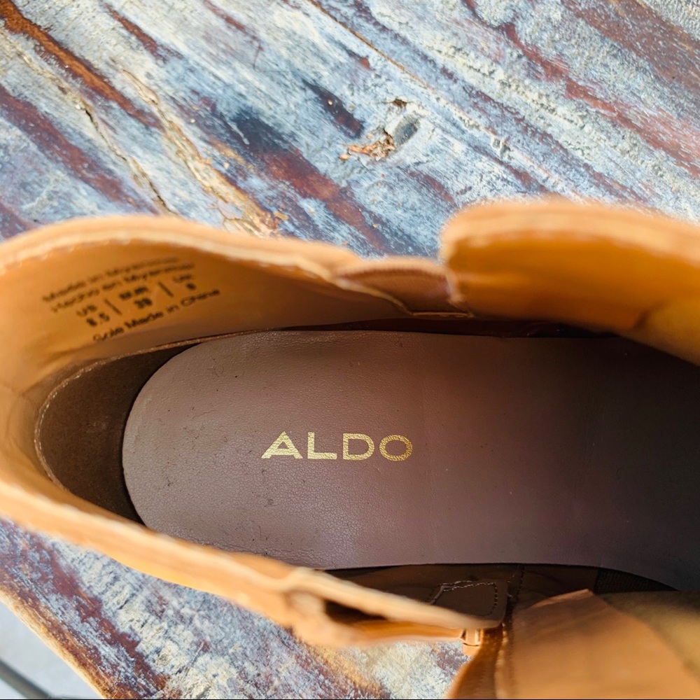 ALDO NEW Camel Ombre Tan Leather Zip BlockHeel Chelsea Boots - Picture 13 of 16